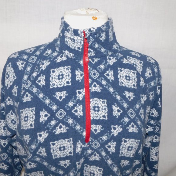 Eddie Bauer PL Petite LP Large Quest 1/4 Zip Pullover Blue White Print Fleece - Picture 2 of 7